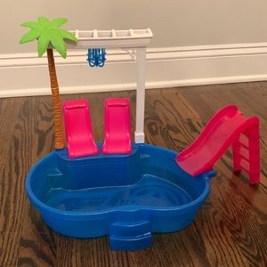 Barbie Glam Pool and slide with chairs.  Pre owned but in great condition.